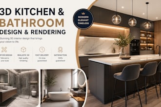 create 3d kitchen and bathroom interior design and rendering
