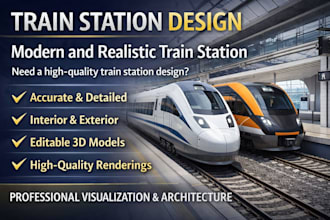 design a professional train station with realistic modern details