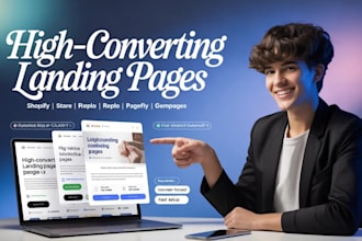 setup or design shopify, stan store landing page with replo pagefly, gempages