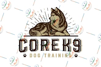 design illustration dog husky logo with copyright