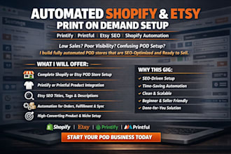 automated shopify print on demand esty pod printify and printiful esty seo setup