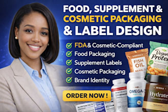 design fda and cosmetic compliant food and supplement labels and brand packaging