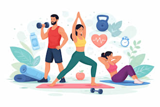 do vector illustration and animation for workout, fitness, yoga and lifestyle