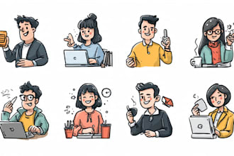 create hand drawn doodle icons, cartoon illustrations