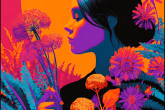 illustrate you and plants, colorful, flat art, pop art