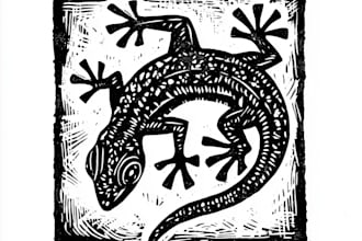 illustrate botanical and animal linocut vector illustration