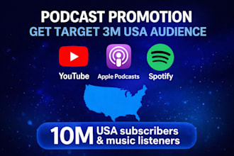 do podcast promotion, youtube apple  spotify musi  get target 3m USA audience