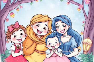 draw disney family portrait illustration