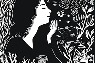 create linocut portrait illustration