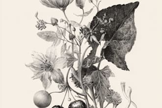 draw botanical illustrations of flowers, plants, fruits
