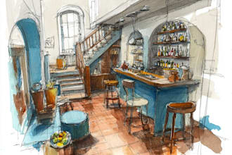 sketch design your interior room in my watercolor style