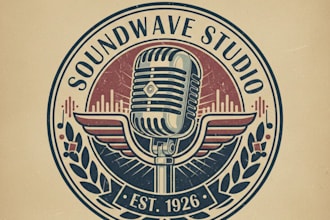 design a vintage microphone logo with classic retro music style