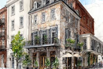 sketch architecture building with watercolor rendering