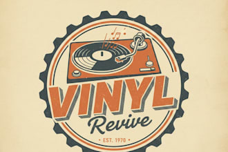 design a vintage vinyl logo with classic retro music style