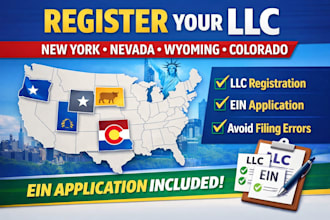 register llc in new york, nevada, wyoming, colorado, handle ein application done