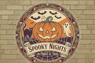design a vintage halloween logo with classic spooky charm