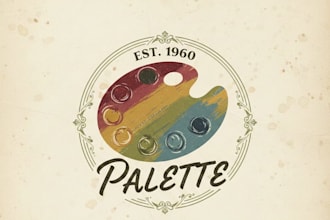 design a vintage palette logo with classic artistic charm