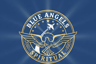design a vintage blue angel logo with classic celestial elegance