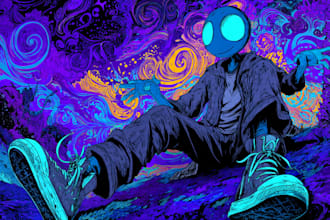 do amazing psychedelic and trippy illustration