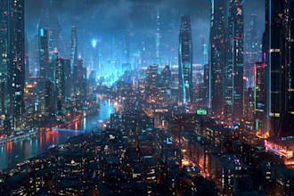 draw illustration of futuristic cyberpunk city