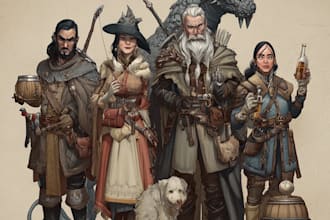 design an your dnd group party illustration