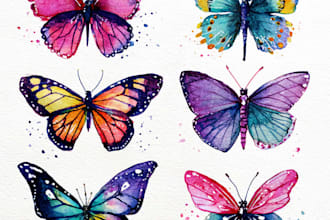 draw realistic watercolor butterflies and any insects
