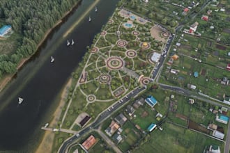 custom 3d landscape design of residential or commercial area, urban public park