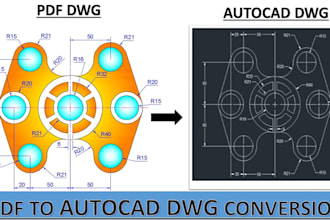 do autocad drafting, PDF to dwg conversion and solidworks 3d modeling