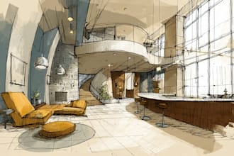 draw architectural sketches of building interior
