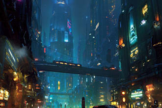 draw illustration of futuristic cyberpunk city