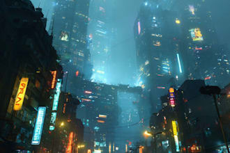 create a illustration of futuristic cyberpunk city