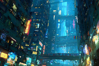design an futuristic cyberpunk city for you