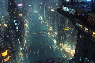 design a city art illustration of futuristic cyberpunk city