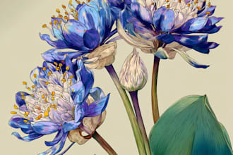 paint botanical illustration of plants, fruits, flowers,
