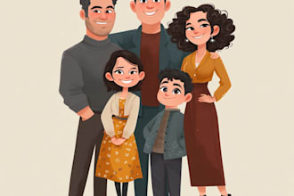 cartoon style family portrait