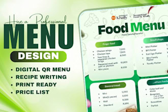 do professional hotel menu design, wedding and event menu
