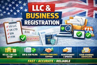 register US llc, UK ltd, ein, itin and business formation