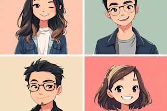 draw anime cartoon portraits simple, couples, families pfp