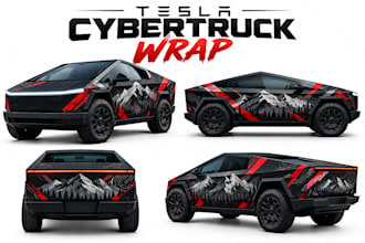 do tesla cybertruck wrap design, vehicle wrap design, truck or box trailer wrap