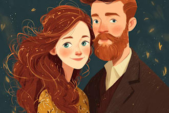 illustrate a romantic family couple portrait