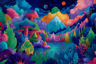 create colorful psychedelic and trippy style illustration
