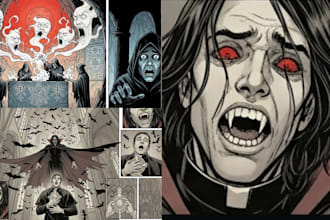 draw retro comic art, pop art, retro vintage comic illustration and manga horror