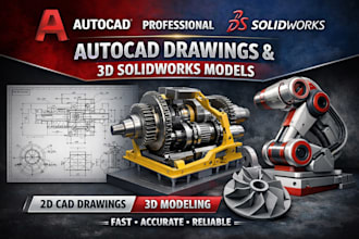 create professional auto cad drawings and solidworks 3d models