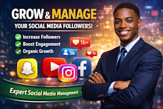 grow and manage snapchat, youtube, tiktok, facebook and instagram page followers