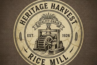 design a vintage rice mill logo with classic agricultural heritage