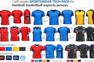 create sportswear tech pack for football basketball esports jerseys