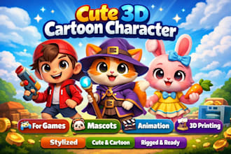 create cute 3d cartoon character modeling for games, mascots, and animation
