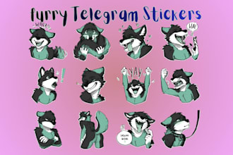 draw furry telegram stickers, animated gif, discord sticker pack, furry emotes