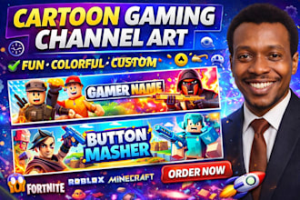 design a cartoon gaming banner for youtube channel