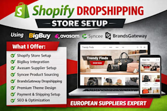 setup shopify dropshipping store design via bigbuy avasam syncee brandsgateway
